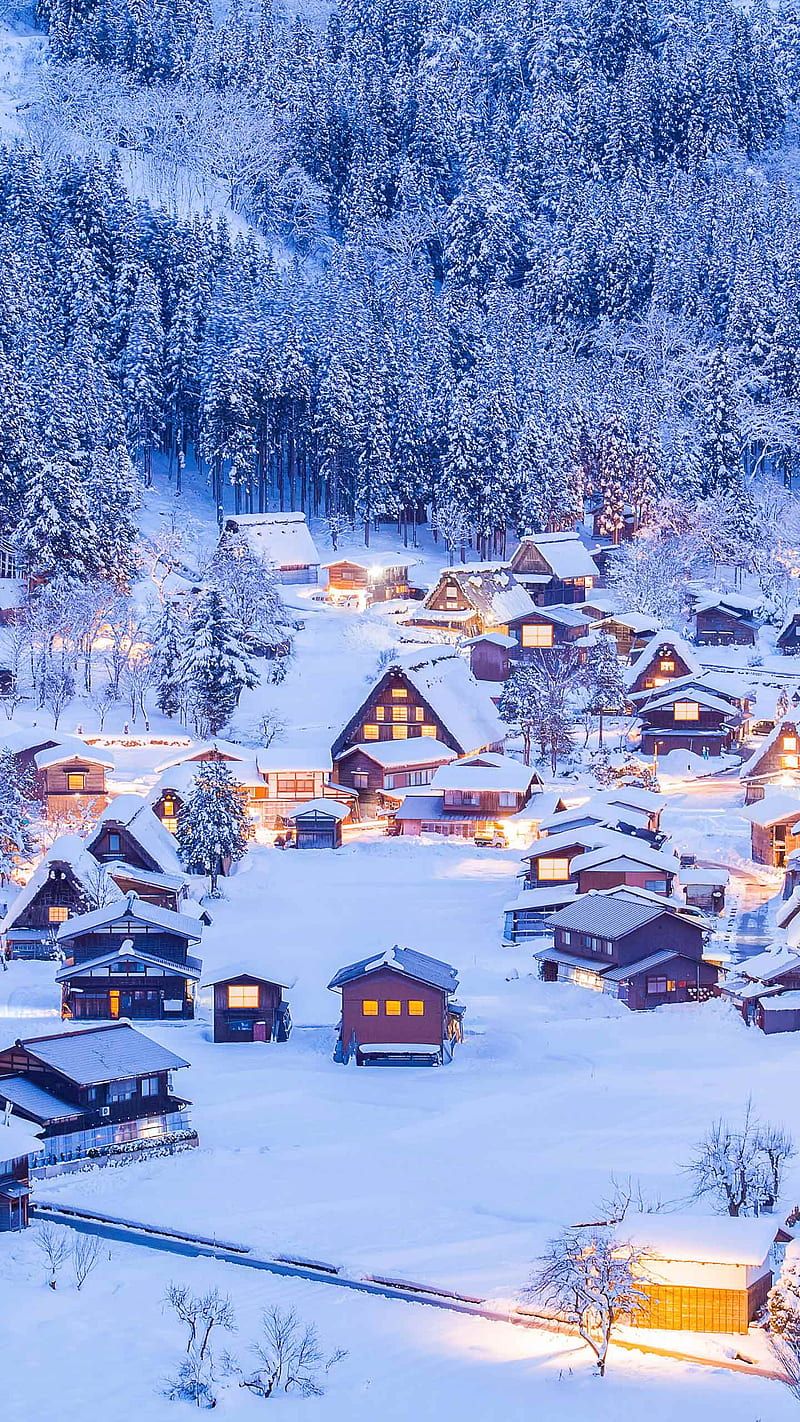 Christmas village, winter, xmas, winter is here, home, snow, HD phone wallpaper