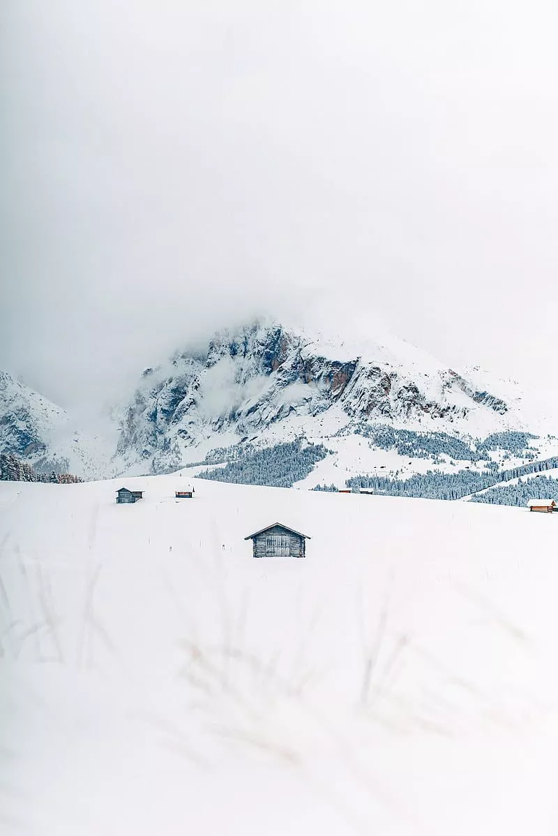Mountains, snow, houses, winter