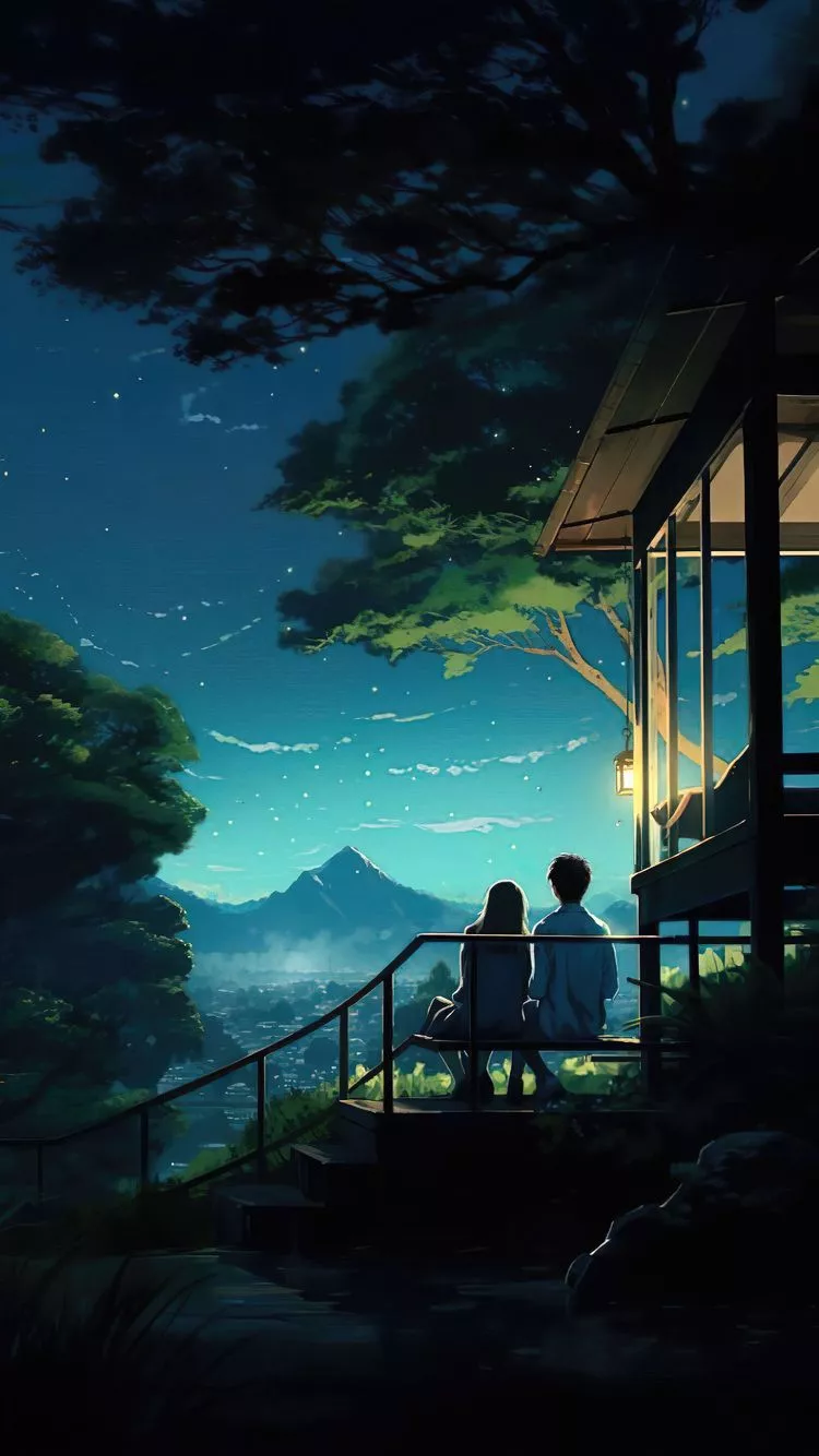 Anime Couple Sitting On Bench