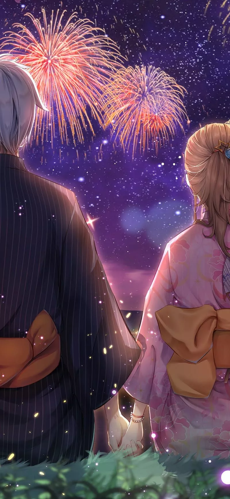 Anime Couple Fireworks Kimono Phone