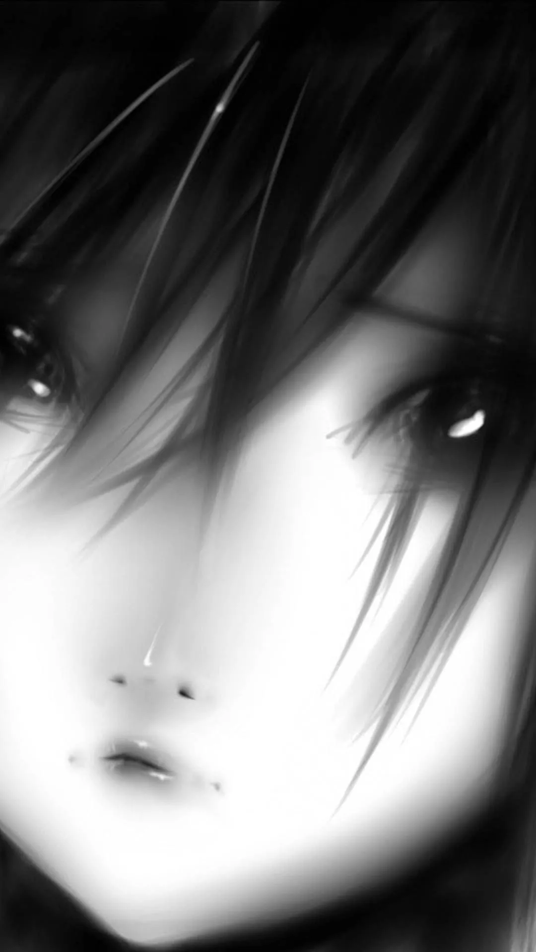 Sad Anime Girl Black And White Close Up