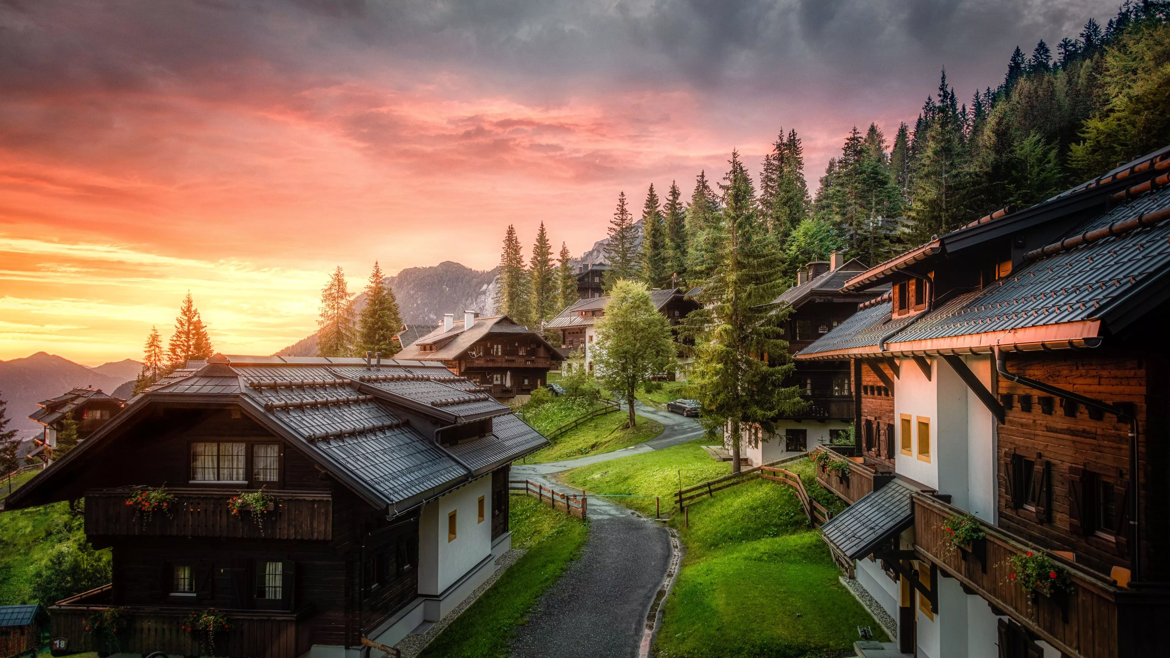 Wooden House Wallpaper 4K, Sunrise