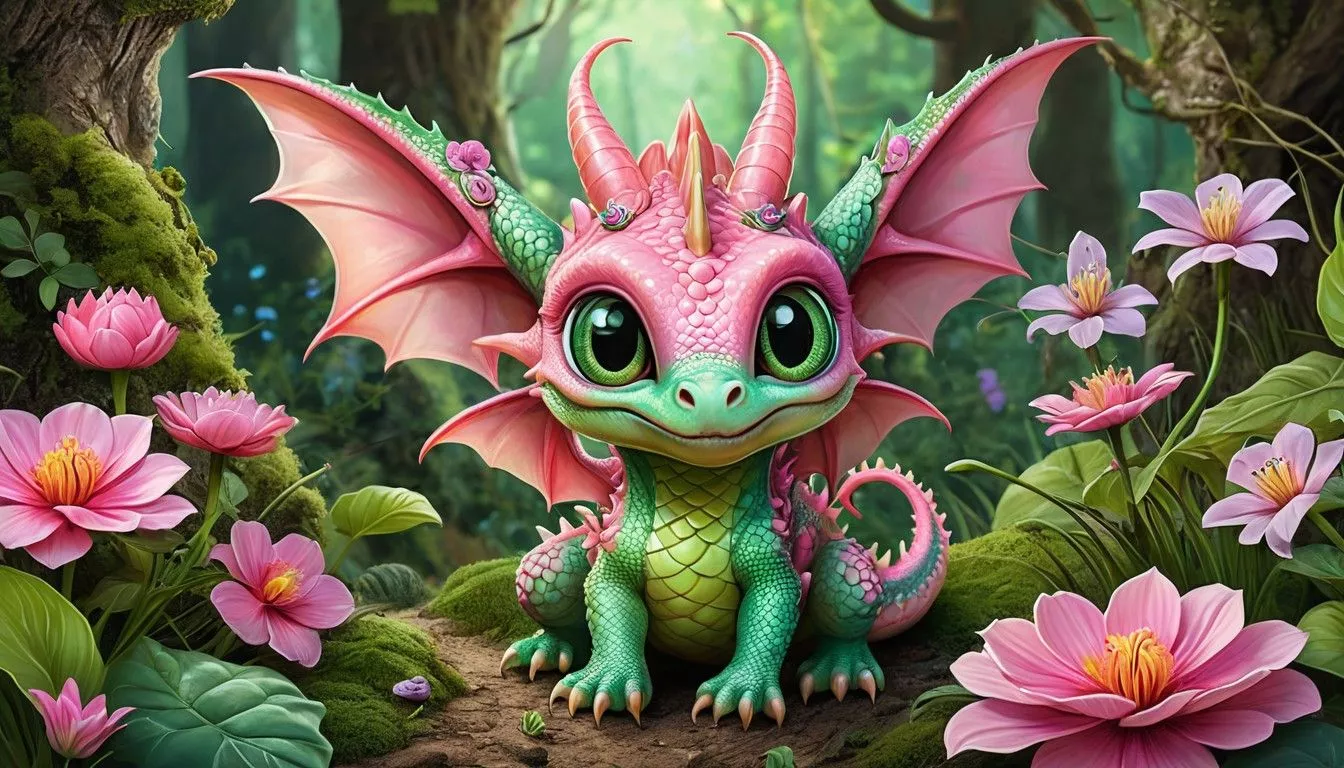 Cute Baby Dragon in Woodland Fantasy