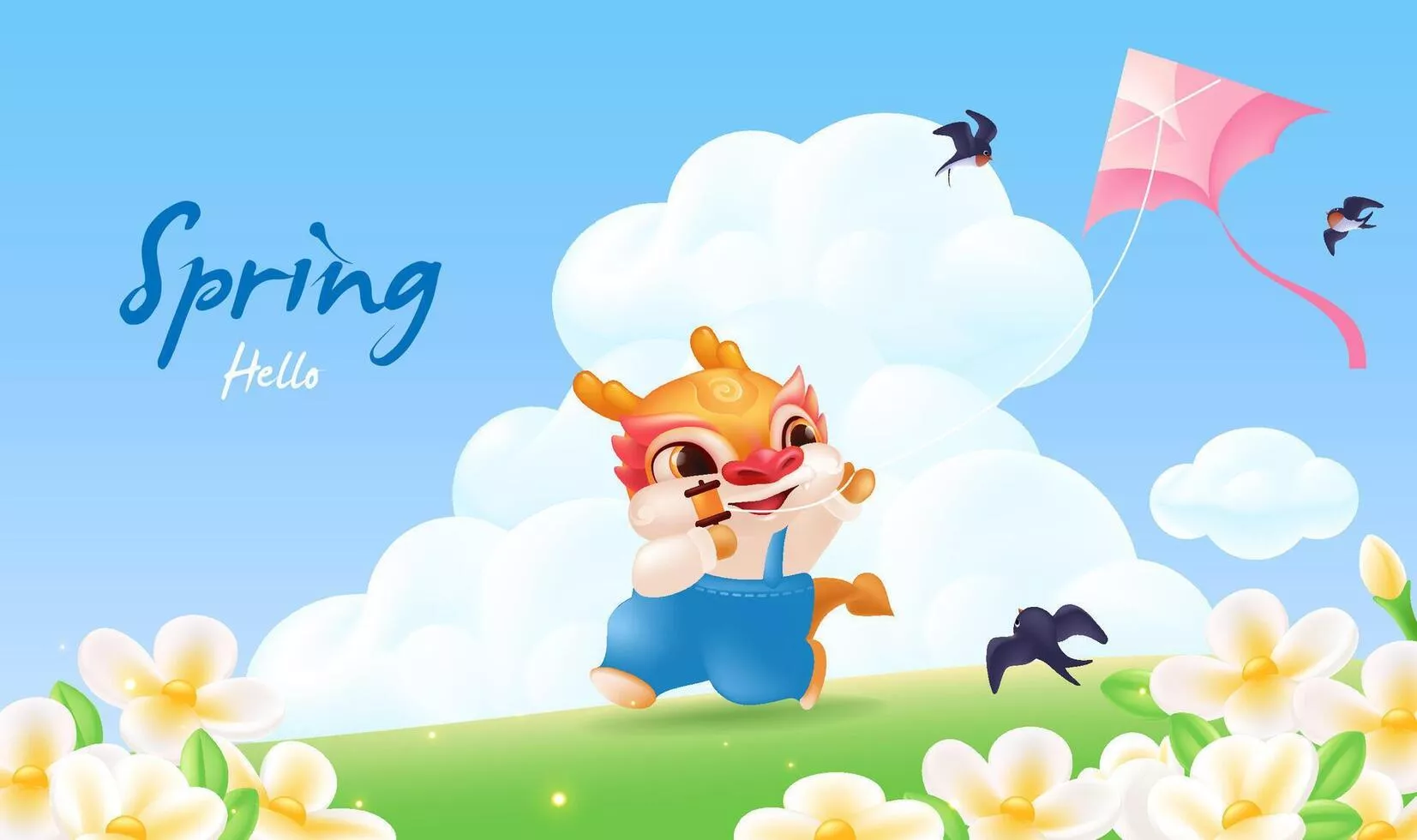 lovely dragon flying kite among flowers