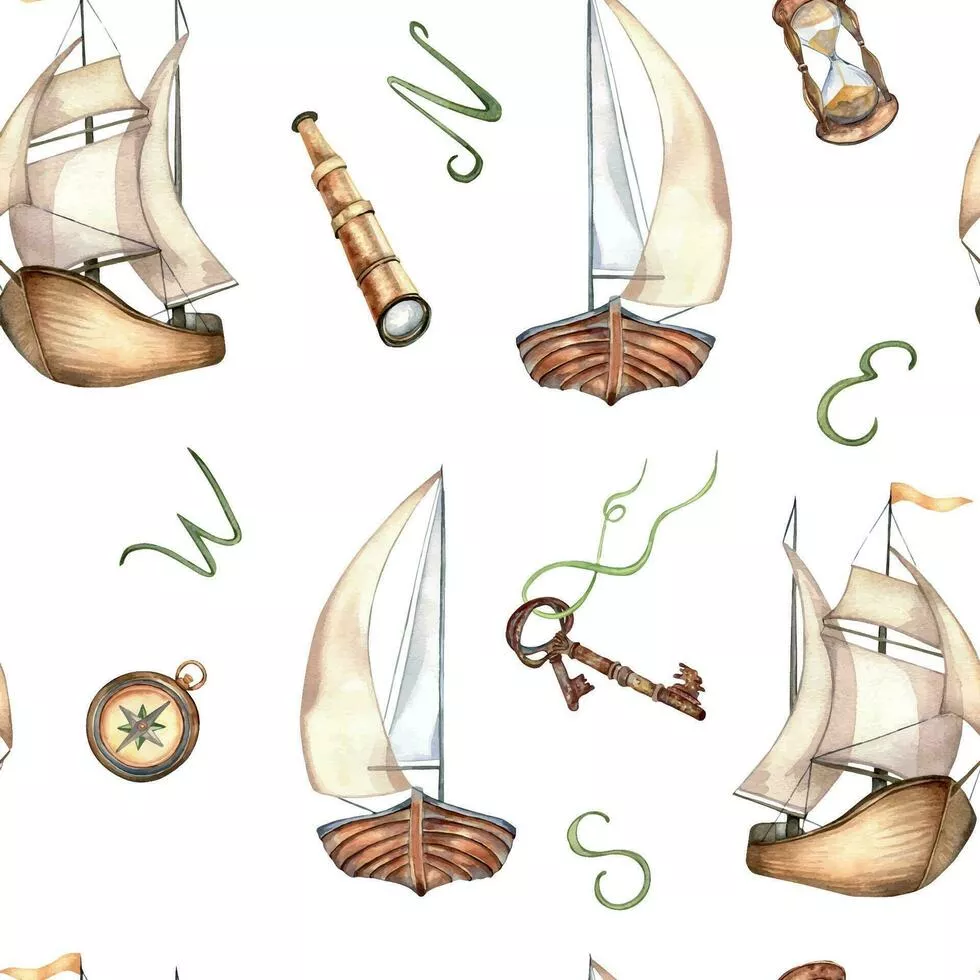 ship watercolor seamless pattern