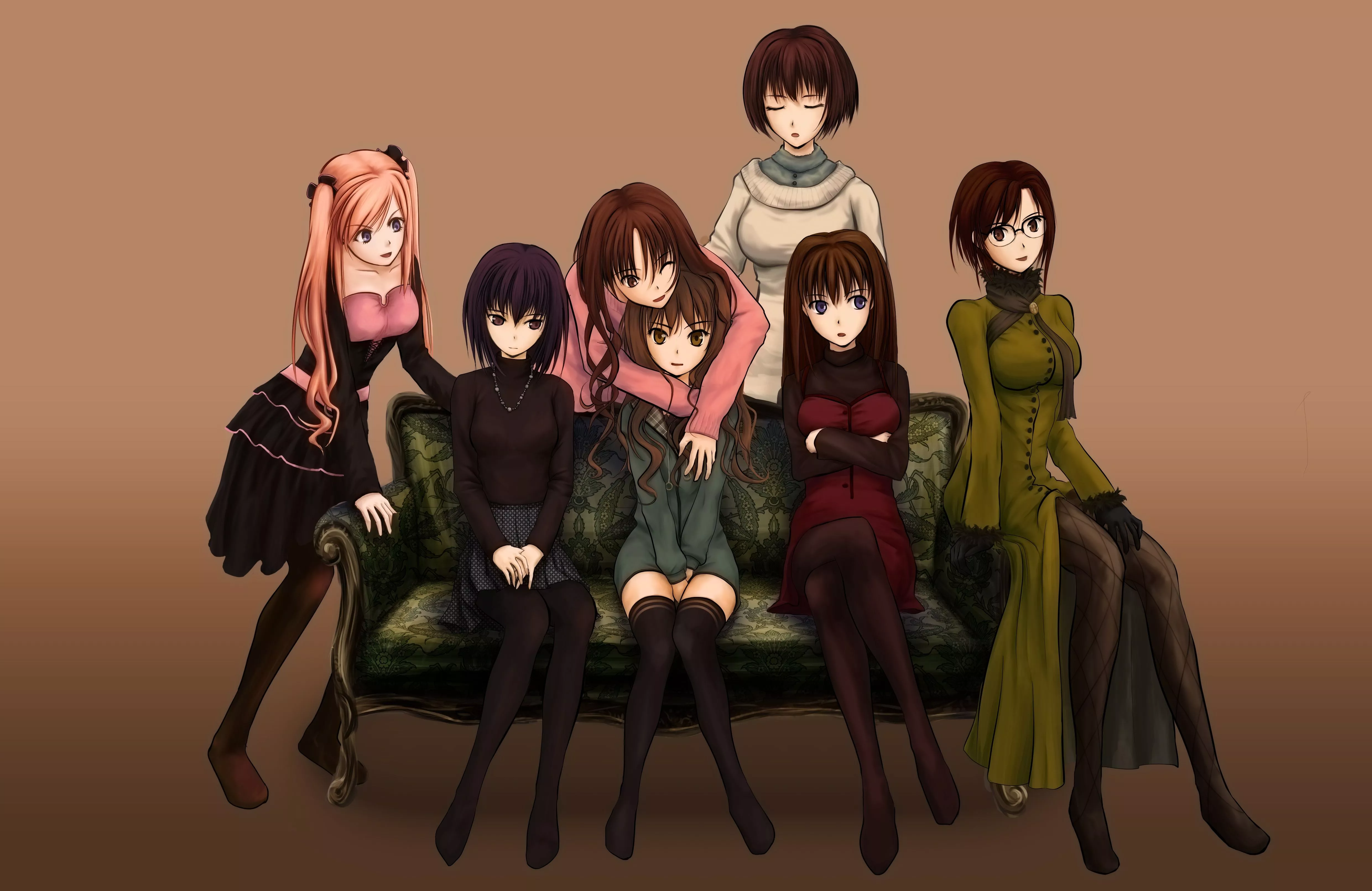 Wallpaper joy, girls, sofa, anime, art