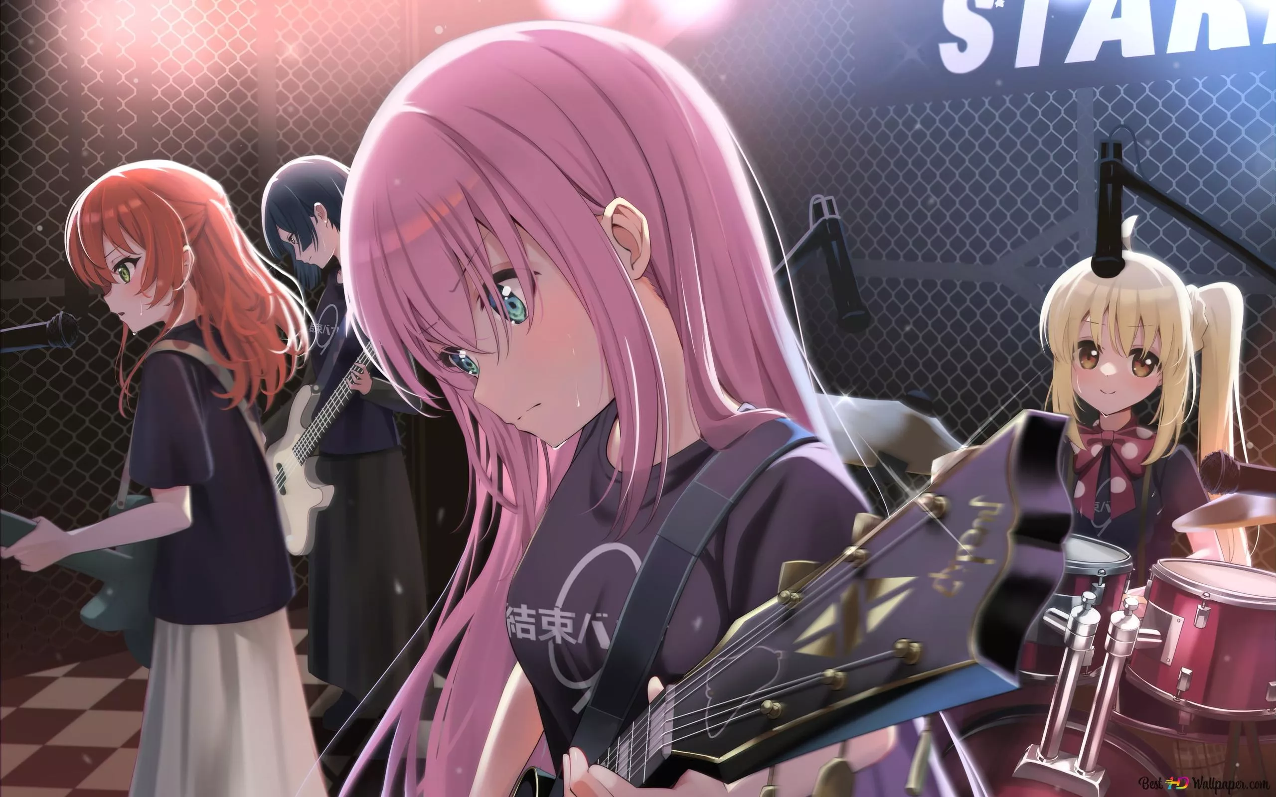 Bocchi The Rock girl band making music