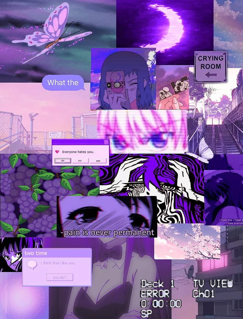 3, purple, anime, purple aesthetic, HD