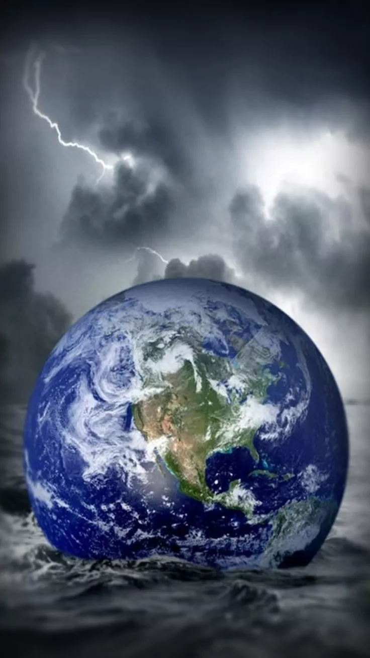 Fantasy Globe Earth Fall In Ocean Storm