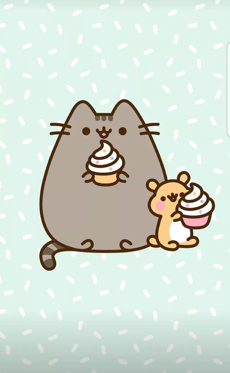 Pusheen Sprinkles, cupcake, friend, HD