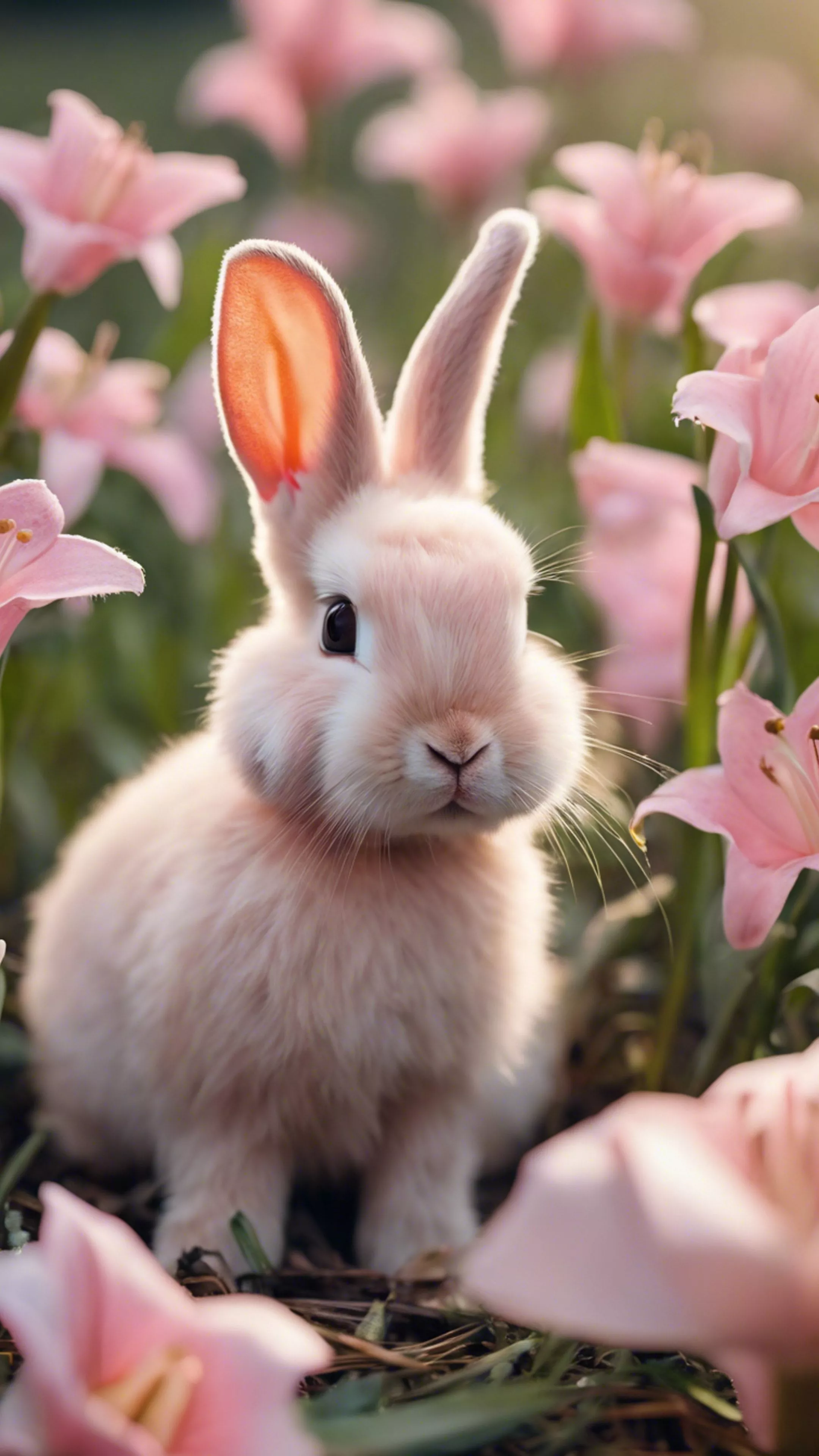 A pink baby bunny with a bow, in