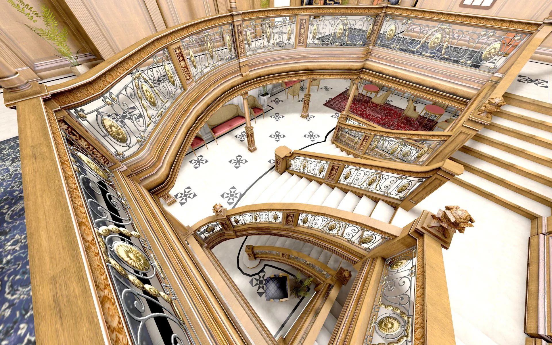 The smaller, aft Grand Staircase