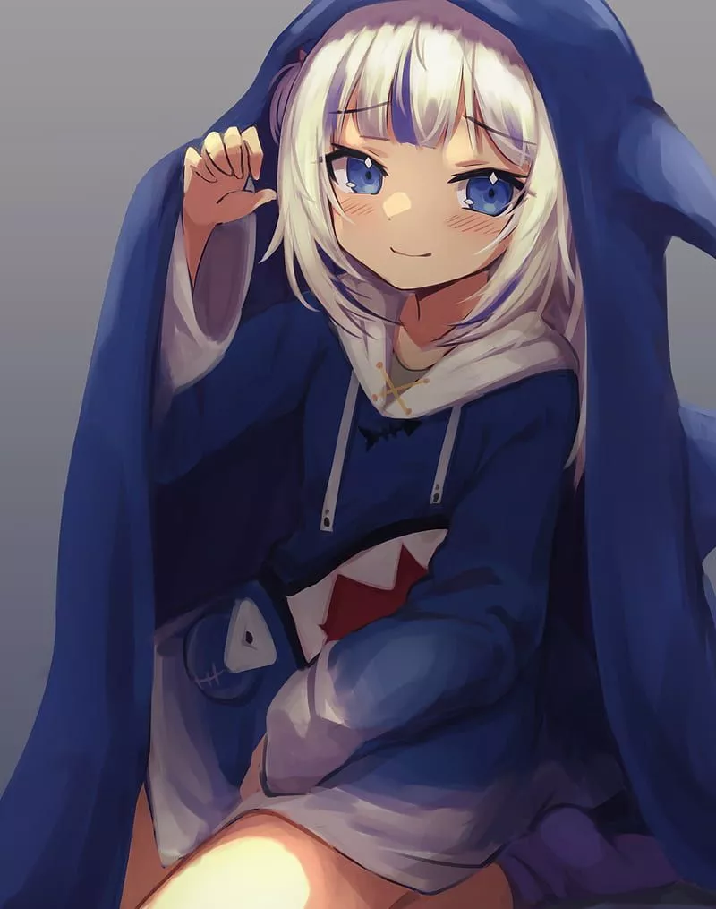 Gawr Gura, anime, black, car, cute