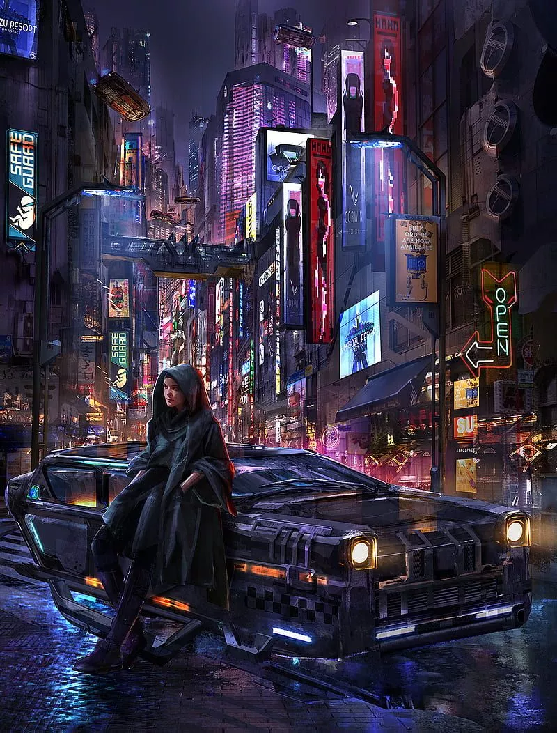 HD cyberpunk car art wallpaper