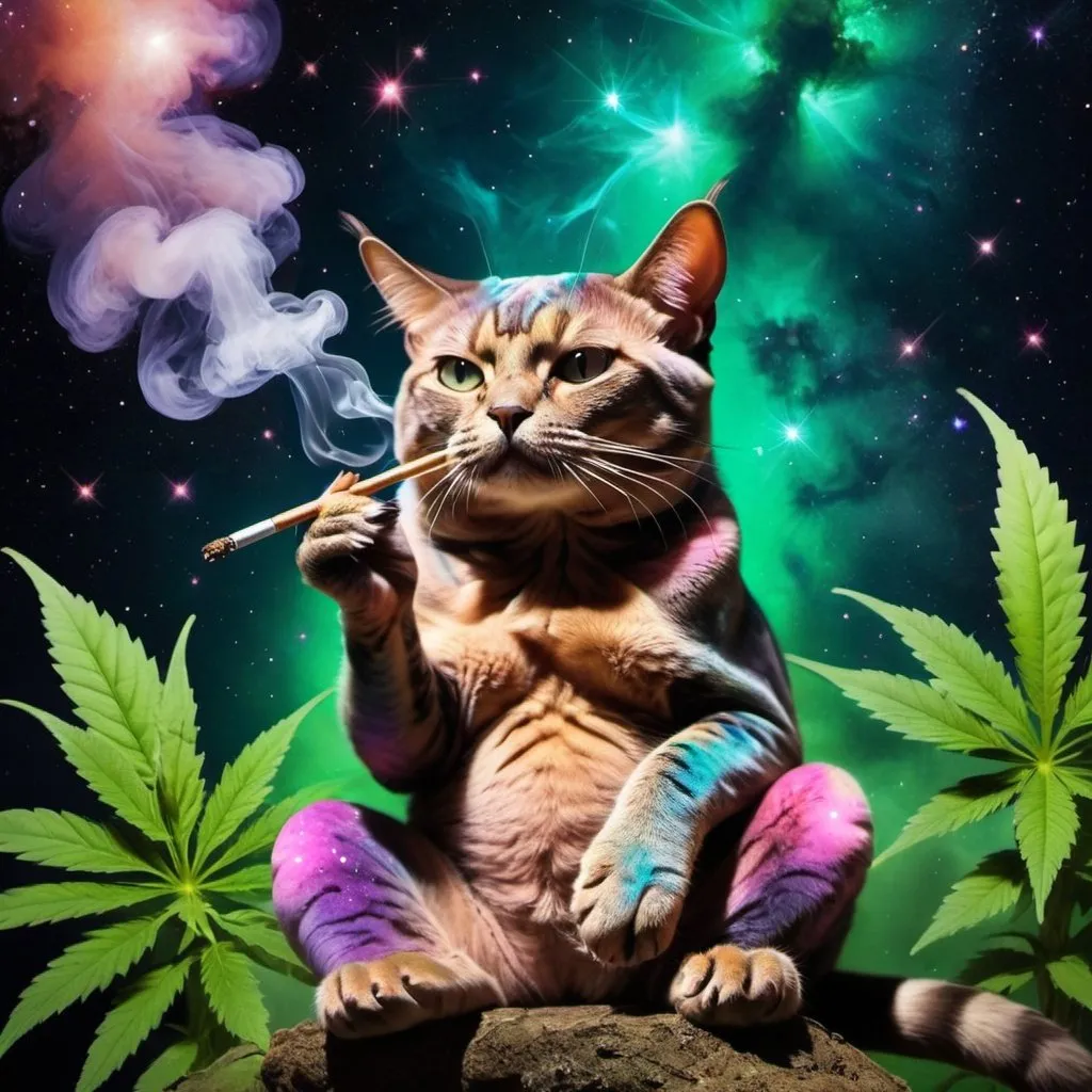 EXOTIC CAT SMOKING A BLUNT IN A TRIPPY
