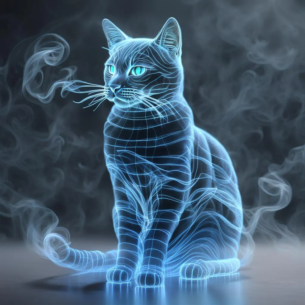 Ghostly holographic smoke cat