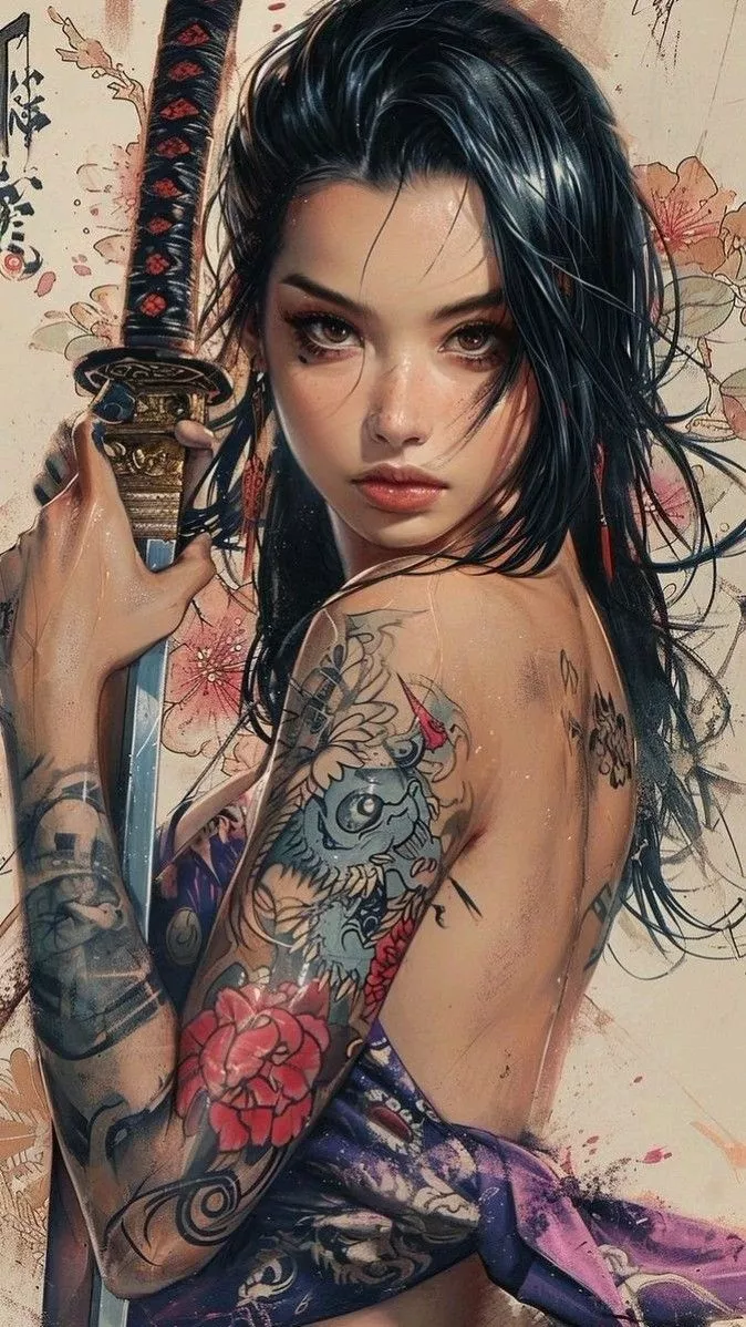 girl animes wallpaper with tattoo