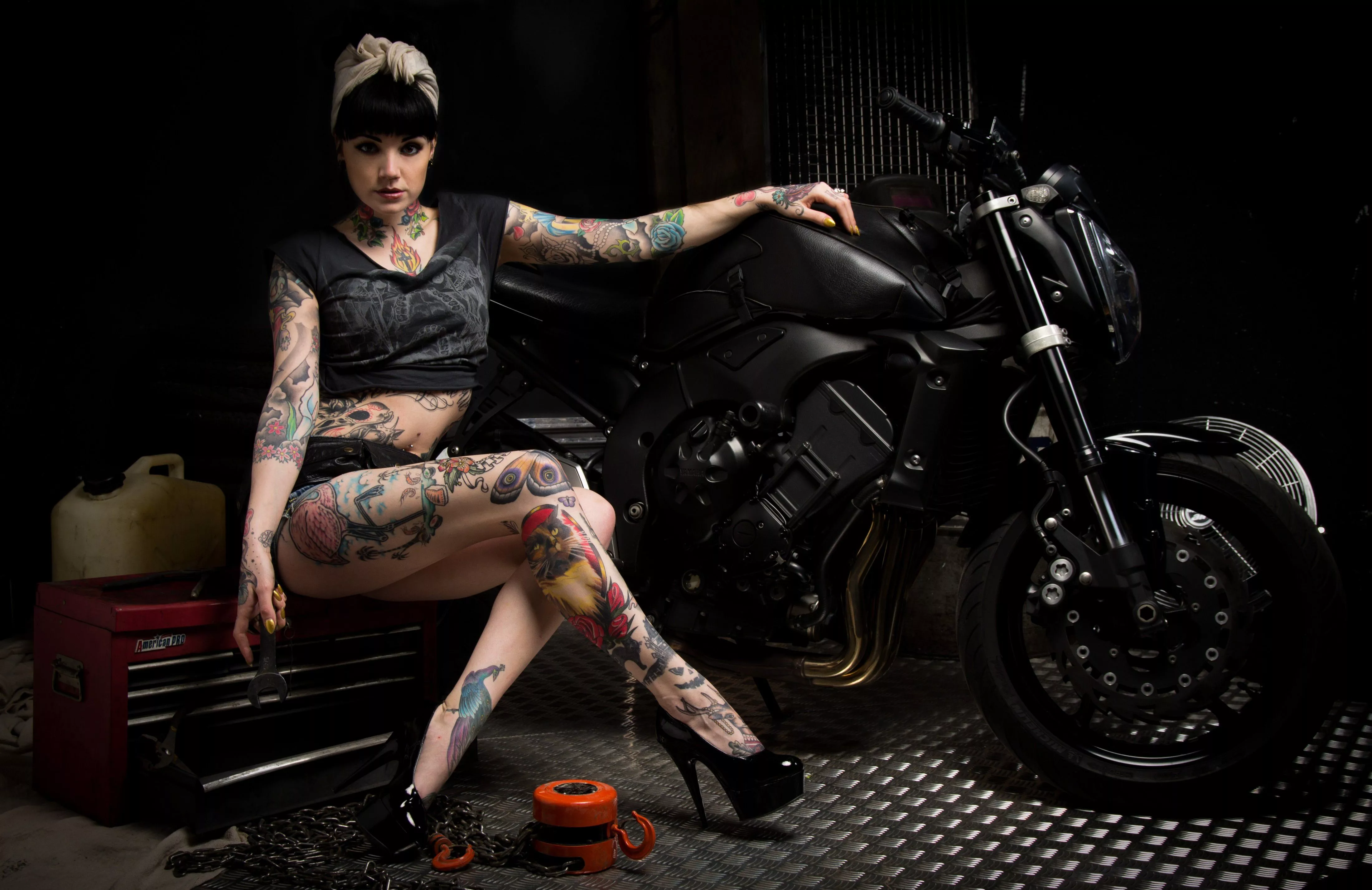 Wallpaper woman, motorcycle, tattoos