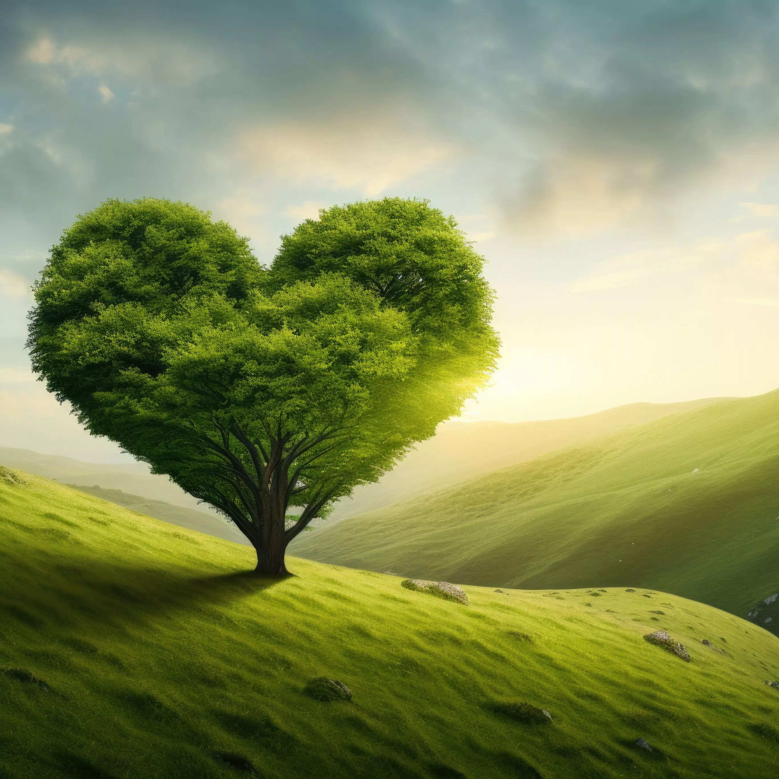 Love heart Wallpaper 4K, Green Tree