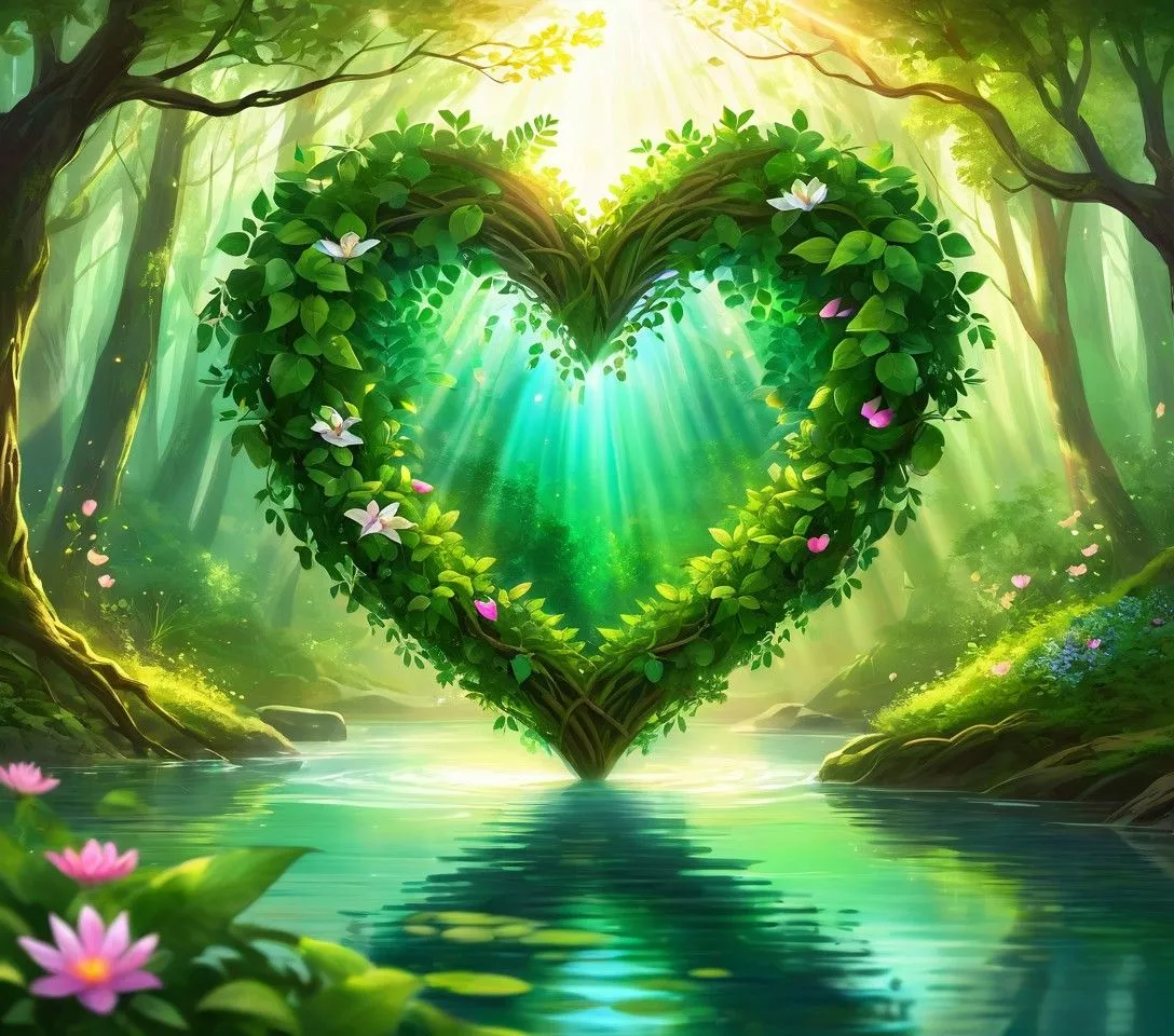 Vibrant Green Heart Blooms in Serene