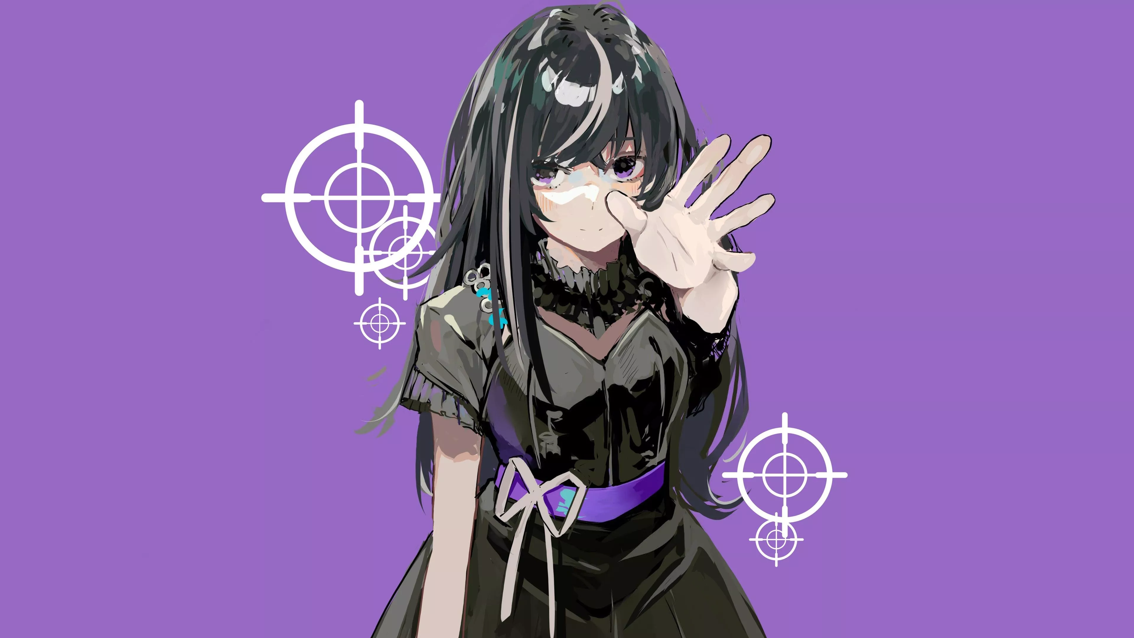 Black Long Hair Purple Eyes Anime Girl