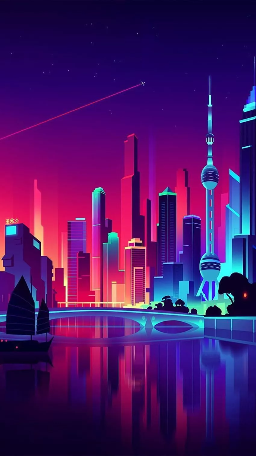 blue retro city HD phone wallpaper