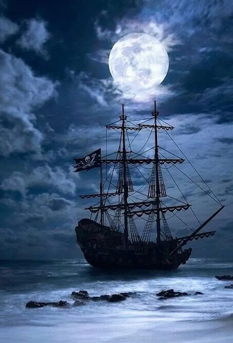 Pirate ship, sea, sky, HD phone