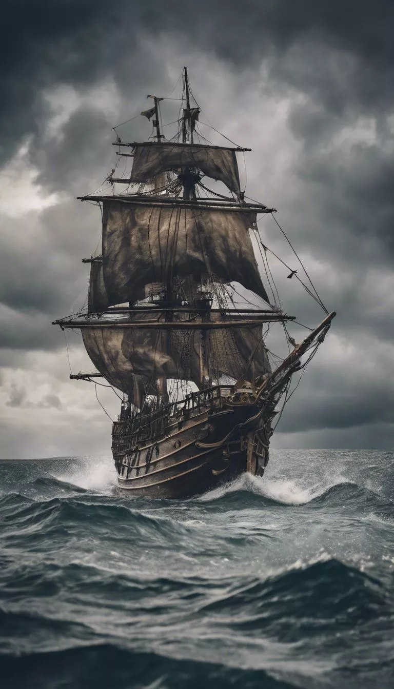 A fierce pirate ship sailing on