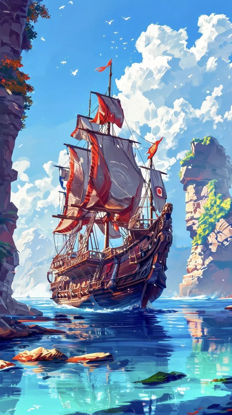 Pirate Ship Mobile Wallpaper 9:16 Image.Art's Ko Fi Shop