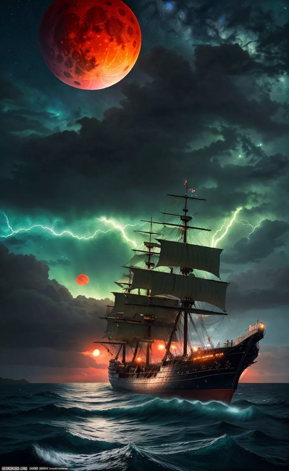 Pirate's ship in the stormy We. image
