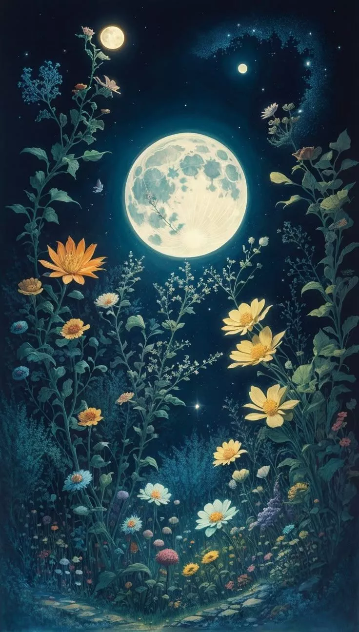 IPHONE WALLPAPER MOON AND FLOWERS
