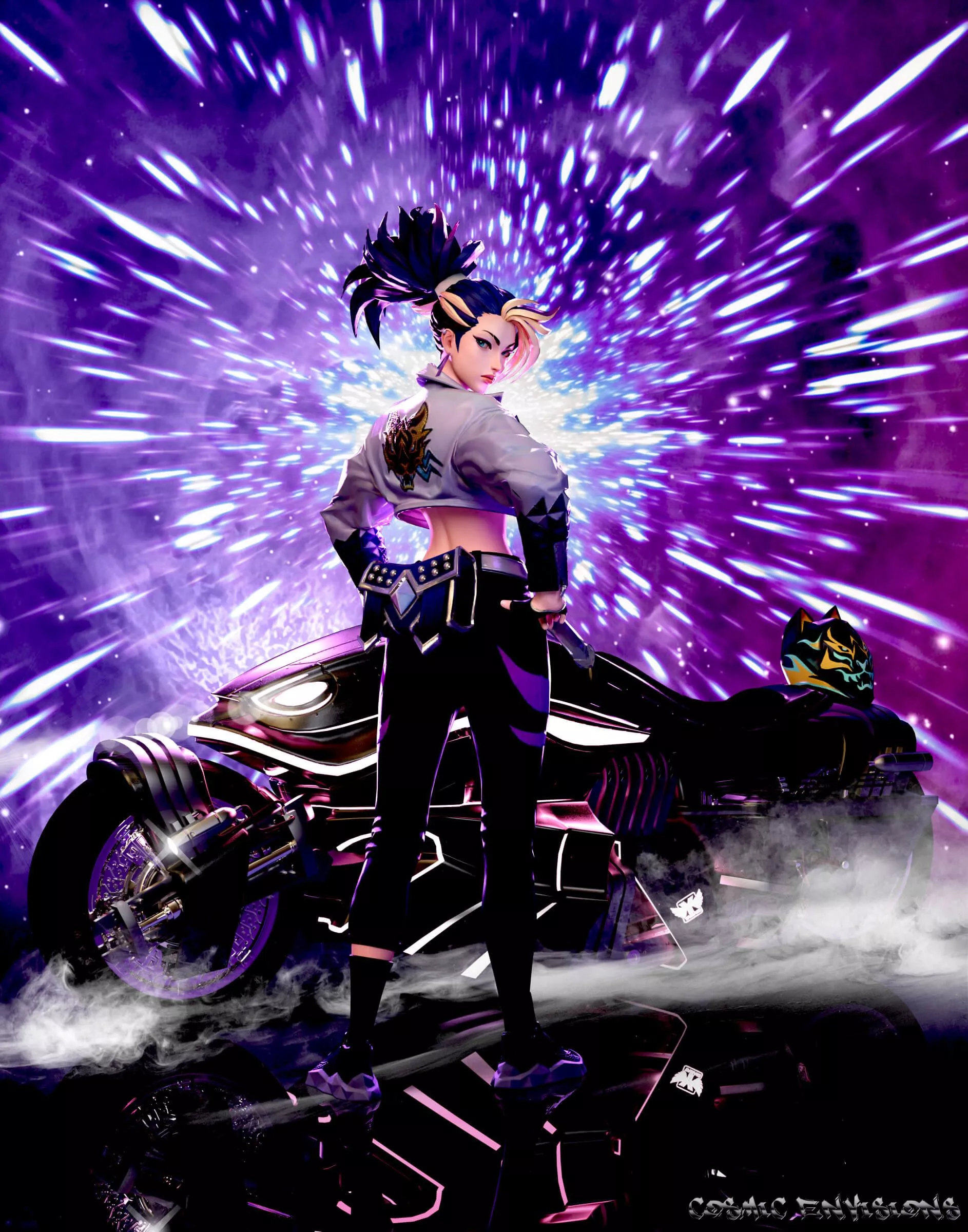 Akali Cyberbike 3D Render, Digital Art