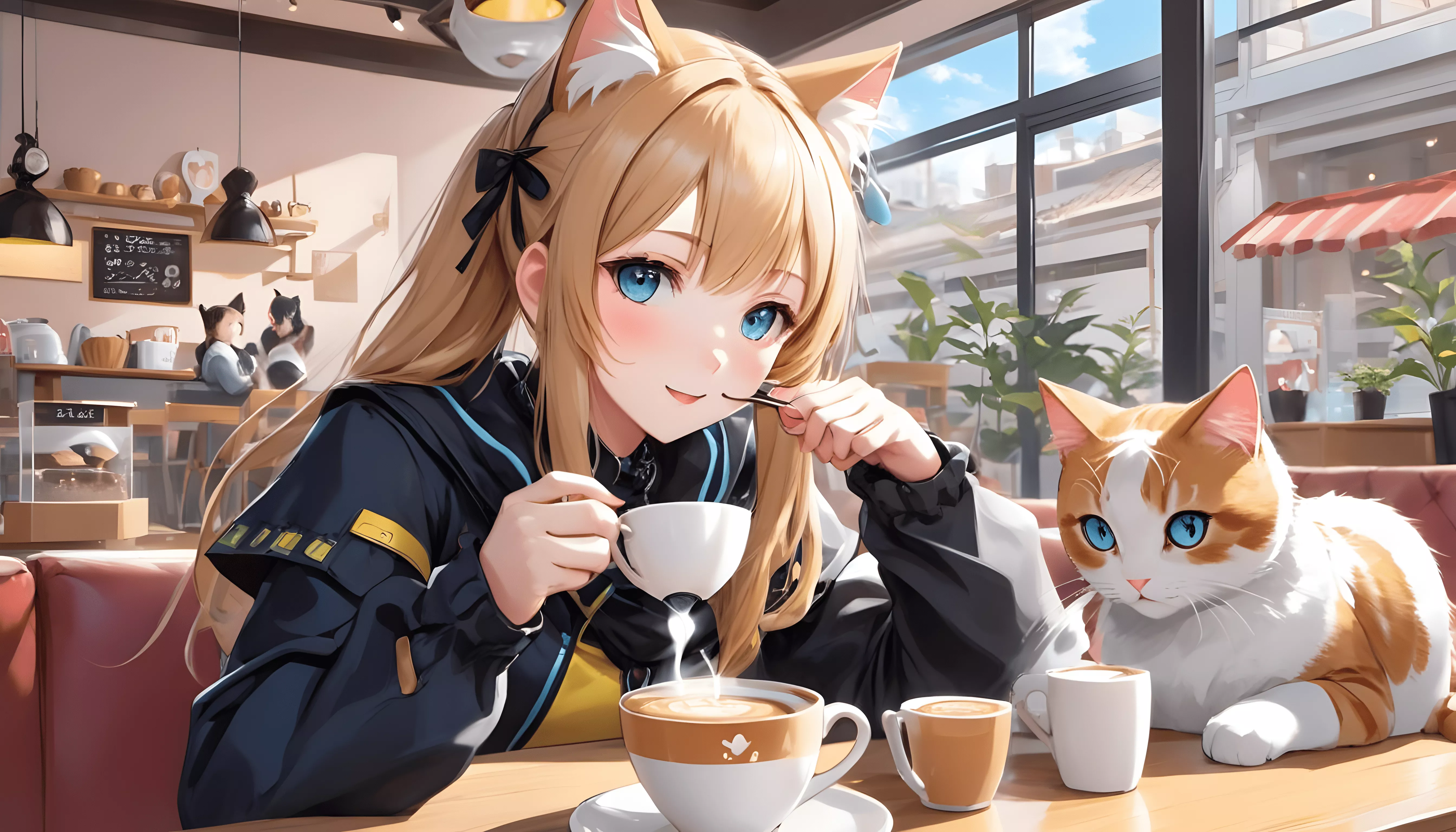 Download AI Art Cat Girl Cat Cafe Anime
