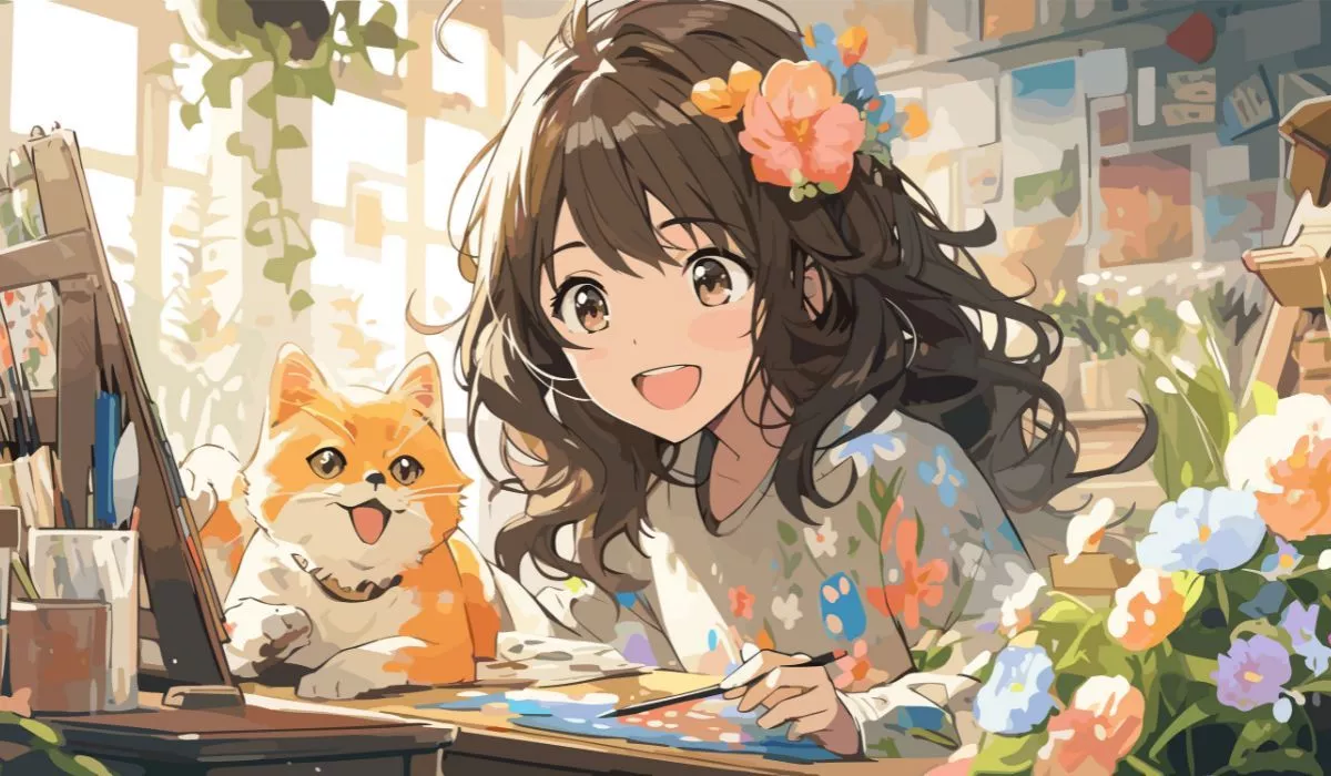 Creative Anime Girl and Cat Wallpaper