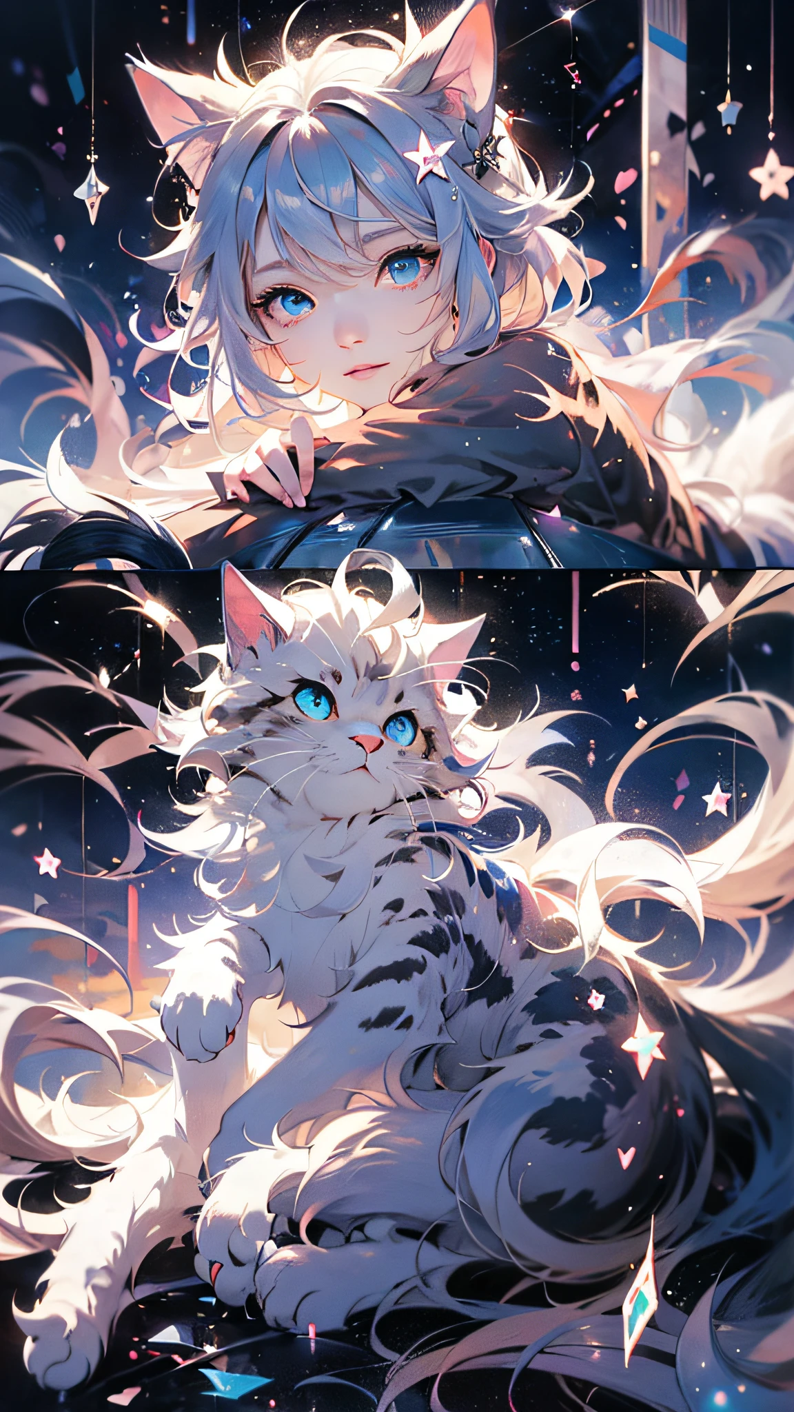 Anime girl with white hair and blue