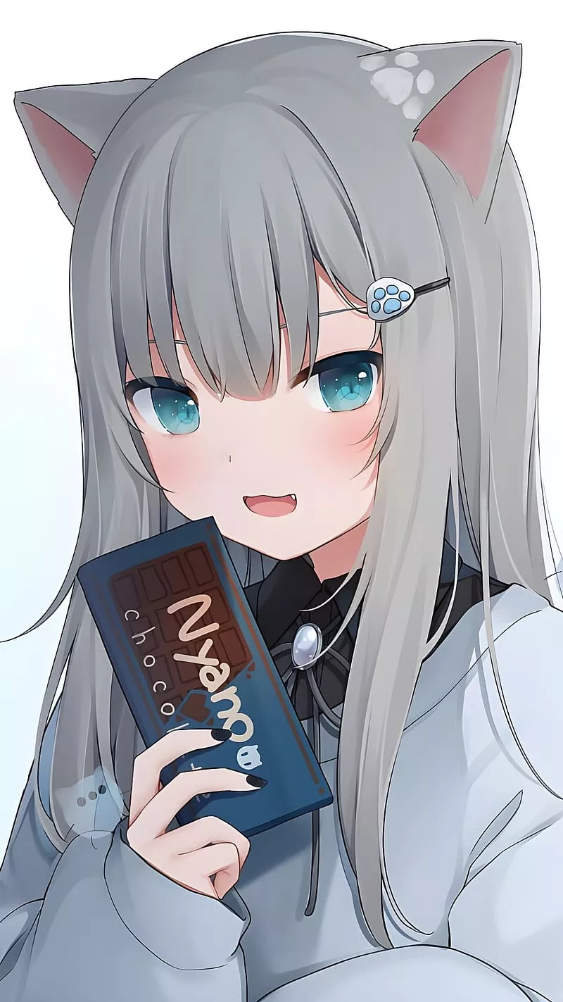 Cute Anime Cat Girl, cat girl eating