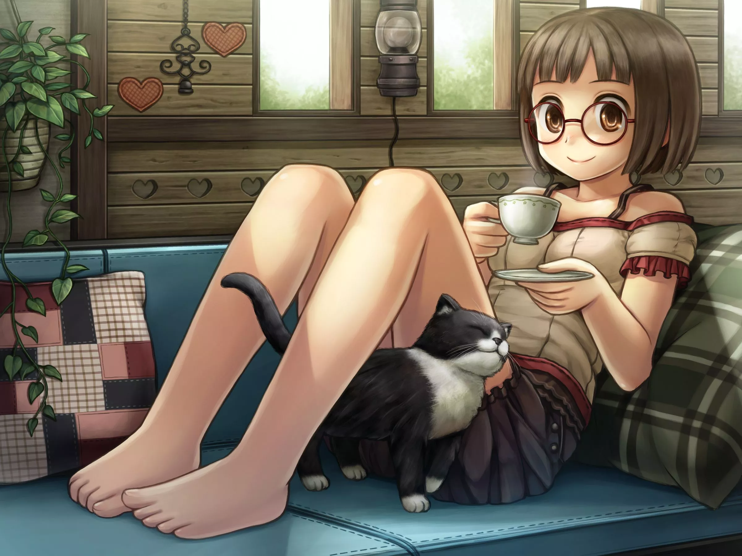 namaru, girl, cat Wallpaper, HD Anime
