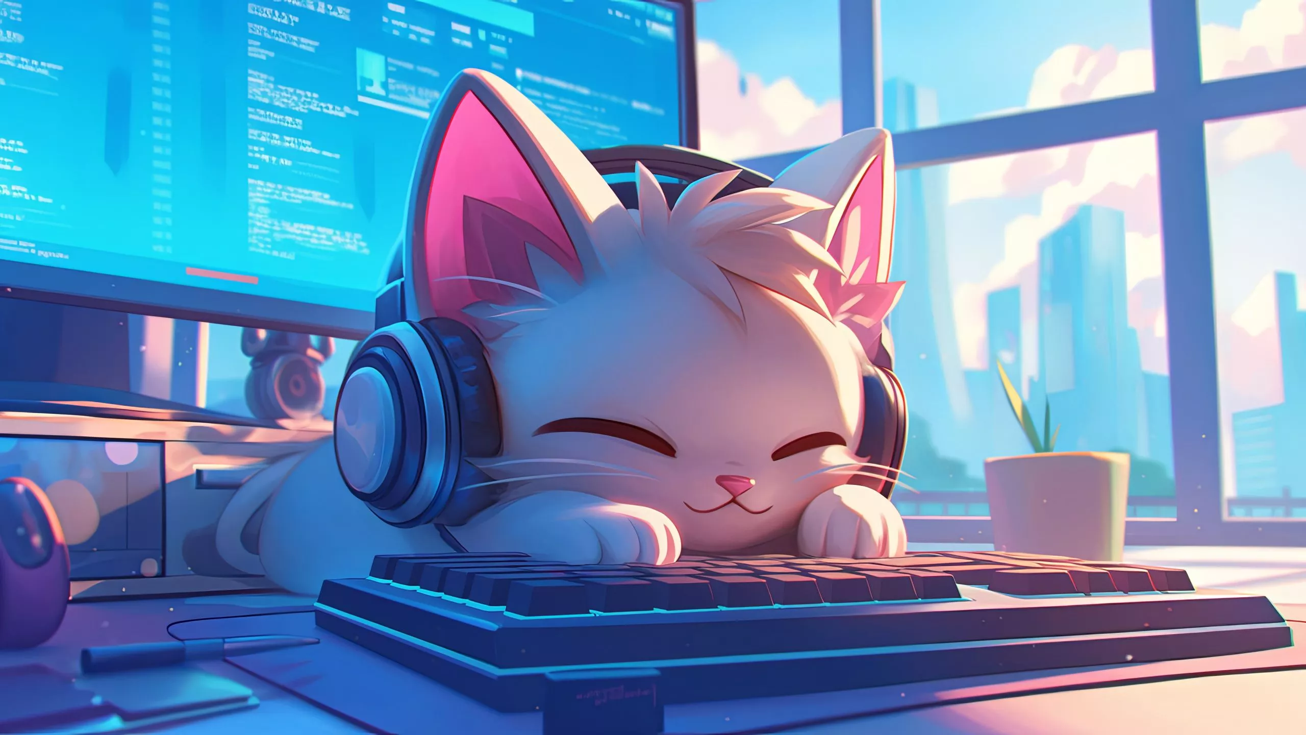 Stream wallpaper Sleeping cats anime