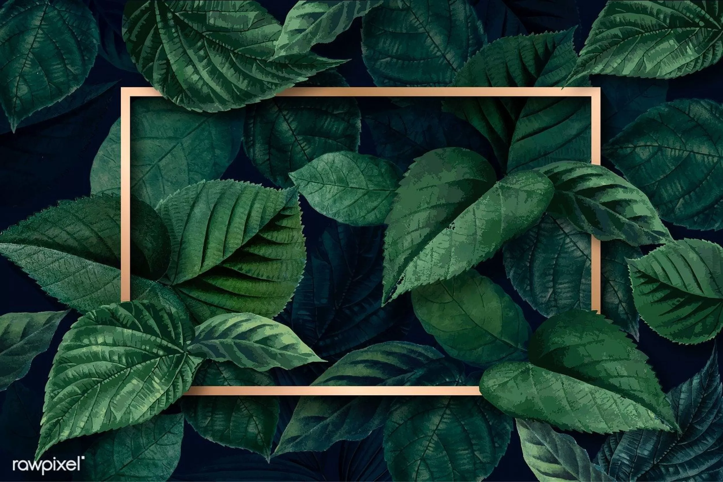 Free HD Green Leaves With Gold Wallpaper