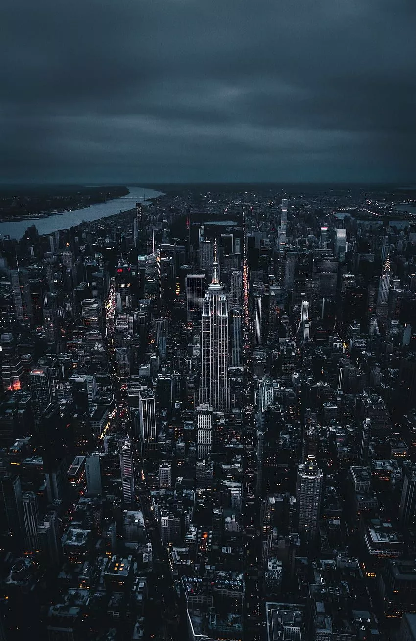 New york, dark, night, city, aerial