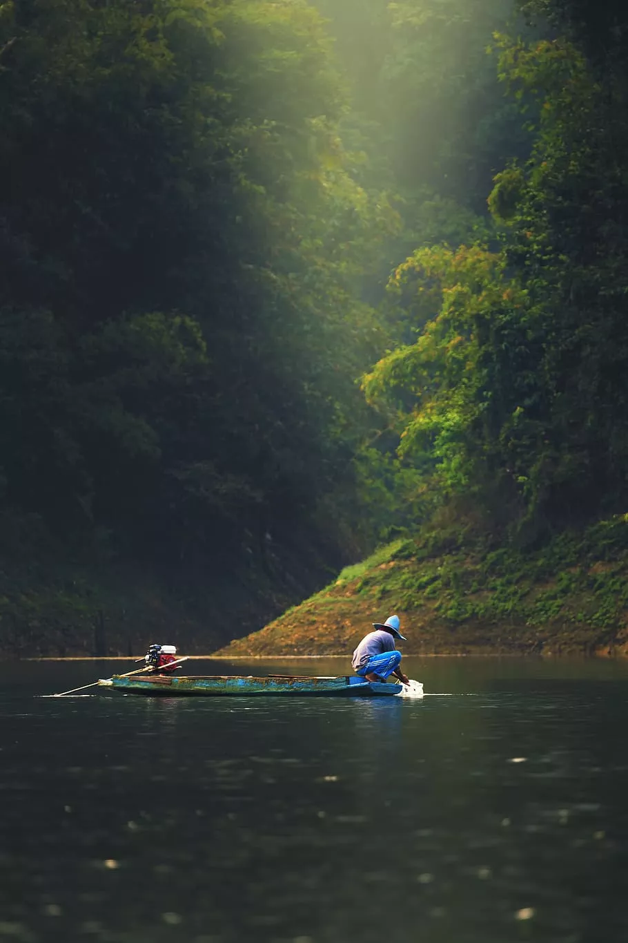 fishing, net, asian, fisherman, kayak