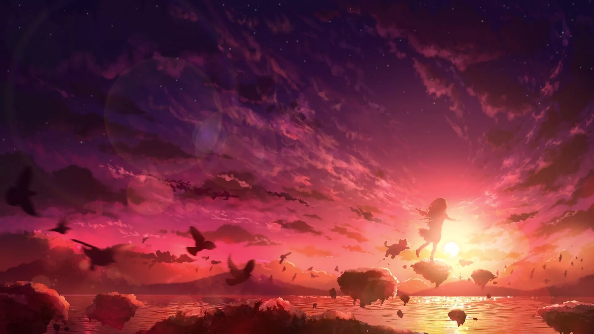 Anime Girl into Sunset HD Art Wallpaper