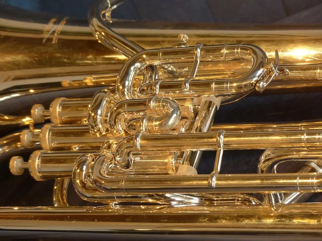 A close up of a brass instrument on a