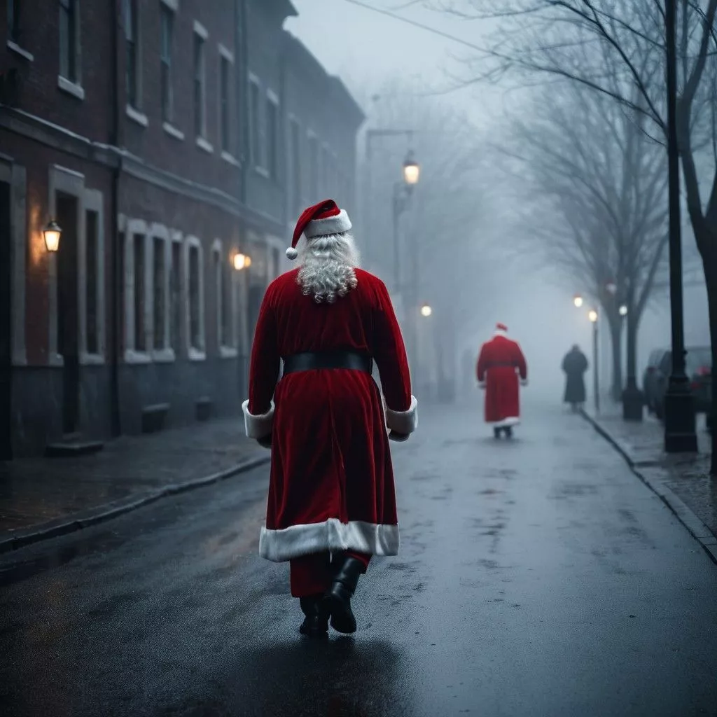 Lonely Santa Amidst Dark Fog. Stable
