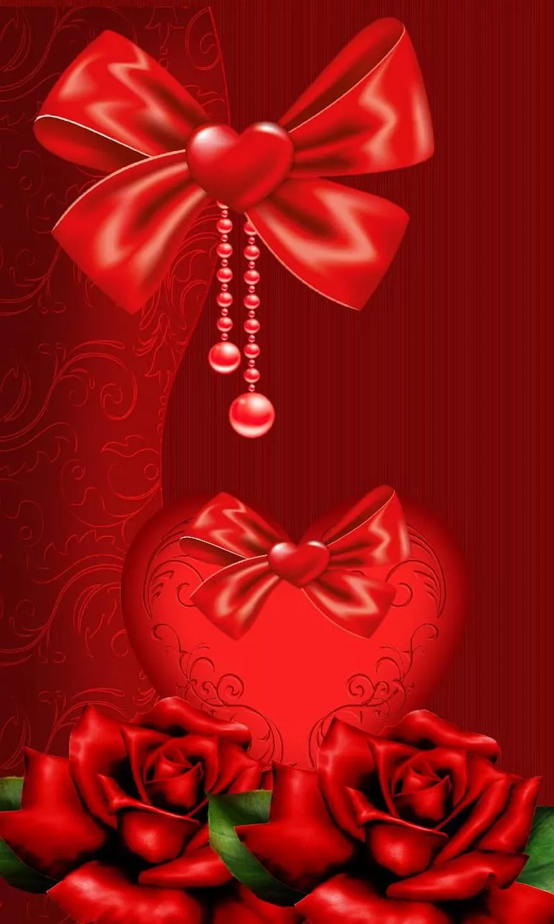 Love Valentine, bow valentine, heart, red, romantic, HD phone wallpaper
