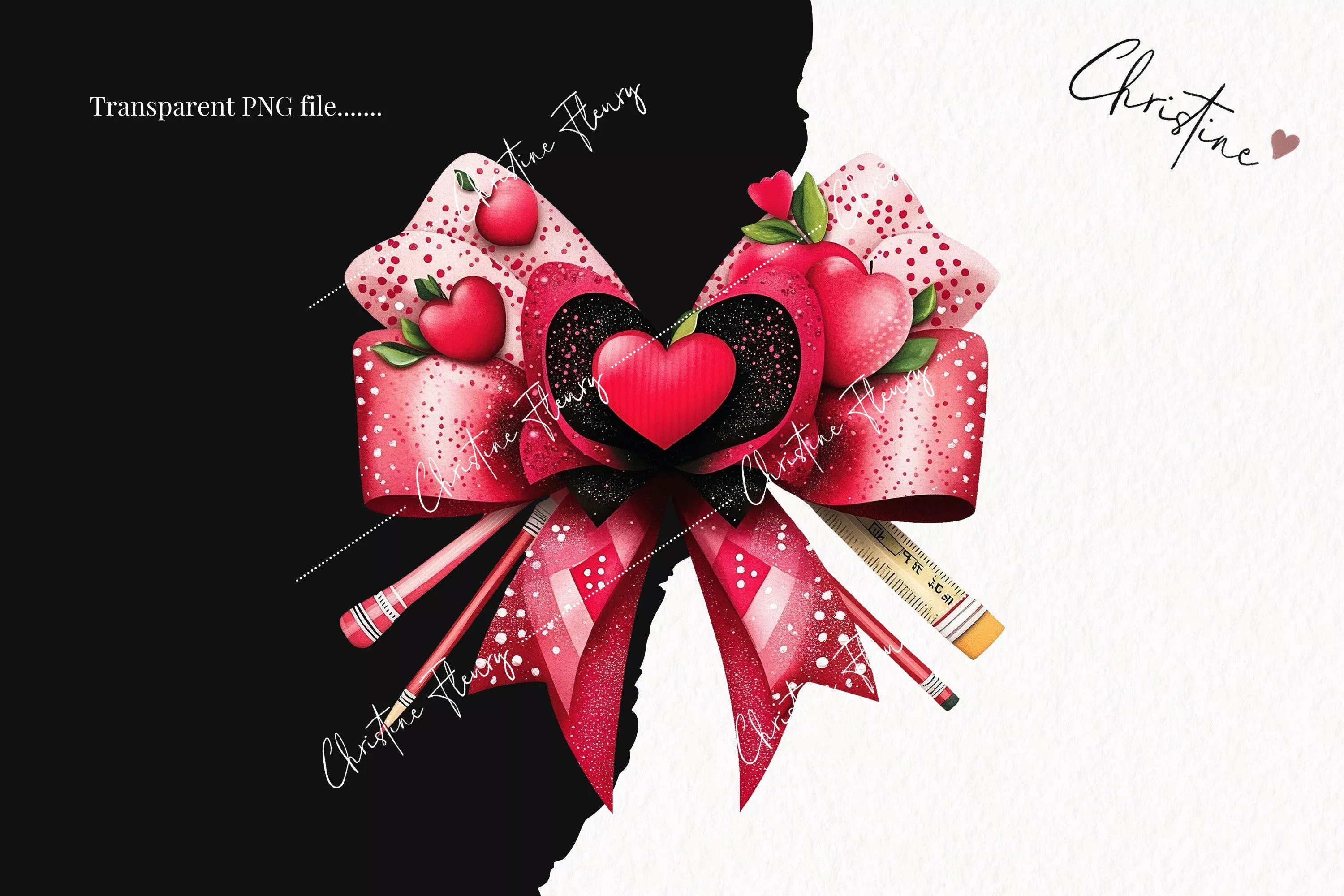 Valentines School Bow. Coquette PNG