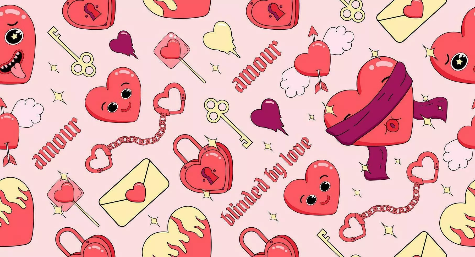 heart characters, cupids, locks