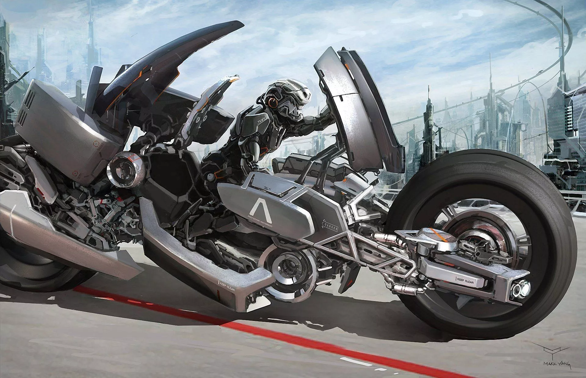 Sci Fi Warrior On A Futuristic Motorcycle