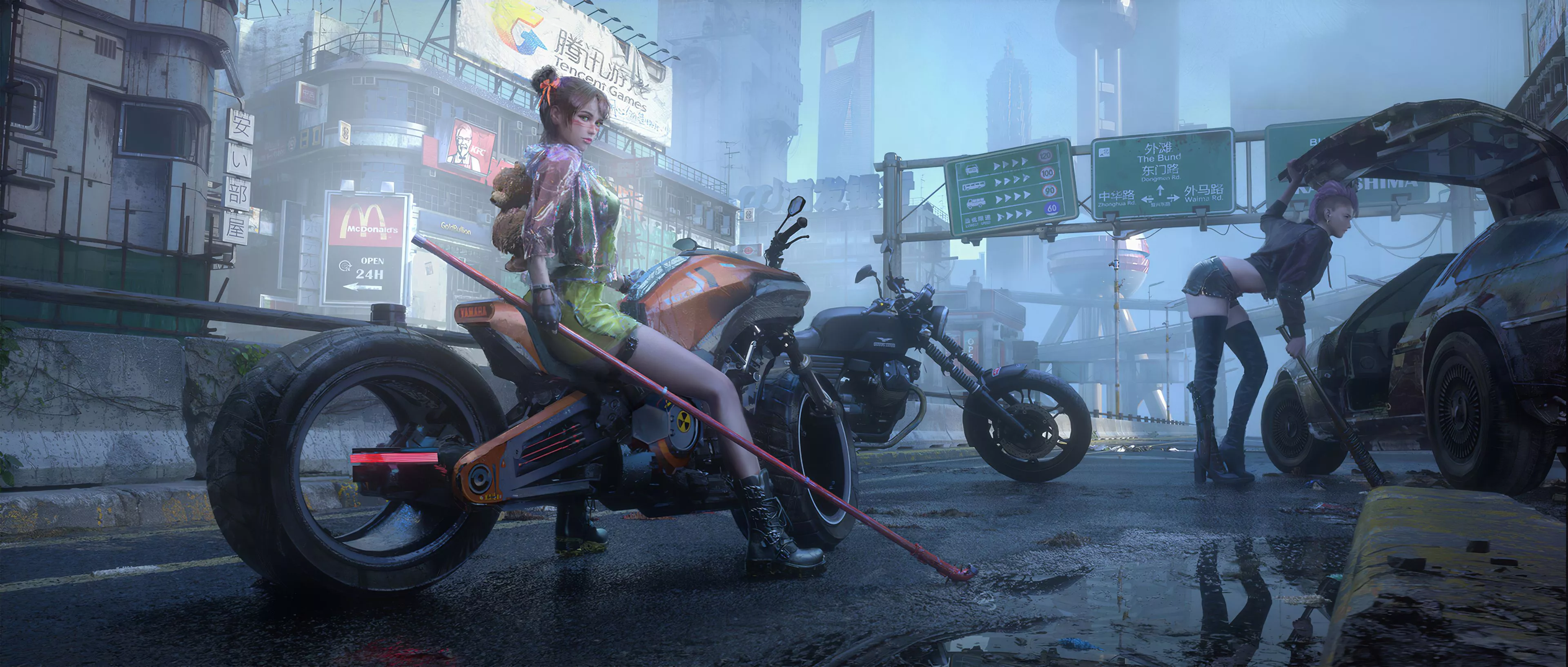 Biker Girl Futuristic Wallpaper, HD