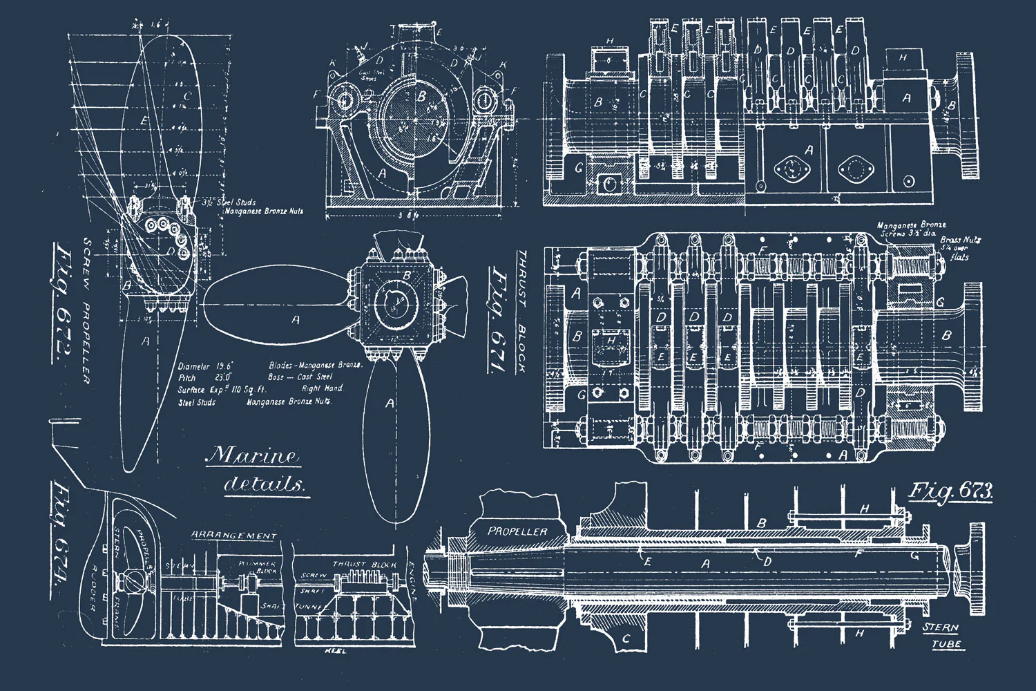 Vintage Boat Engine Blueprint Wall
